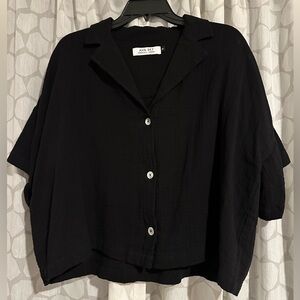Ava Sky Black Button-Up Top